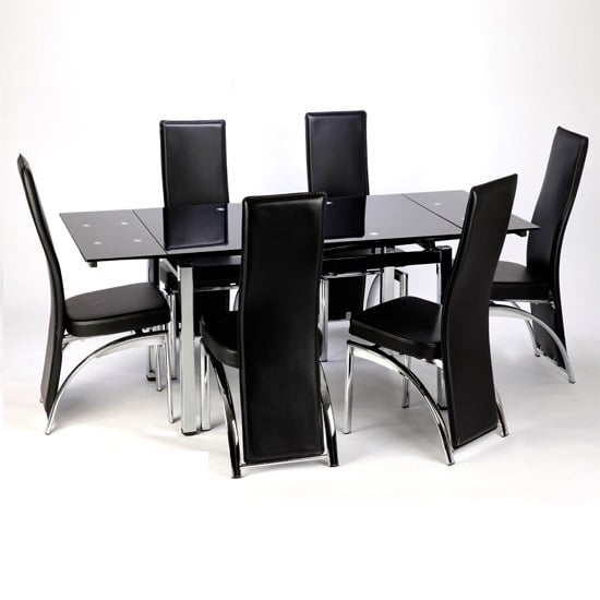 Product photograph of Sarah Extending Glass Dining Table With 6 Romeo Dining Chairs from Furniture in Fashion